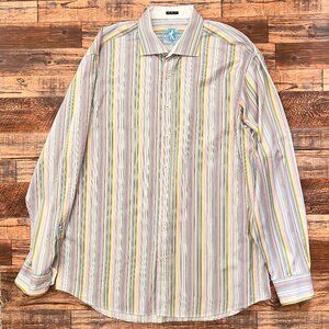 Bugatchi Long Sleeve Button Down Striped Classic Fit Shirt XXL 100% Cotton